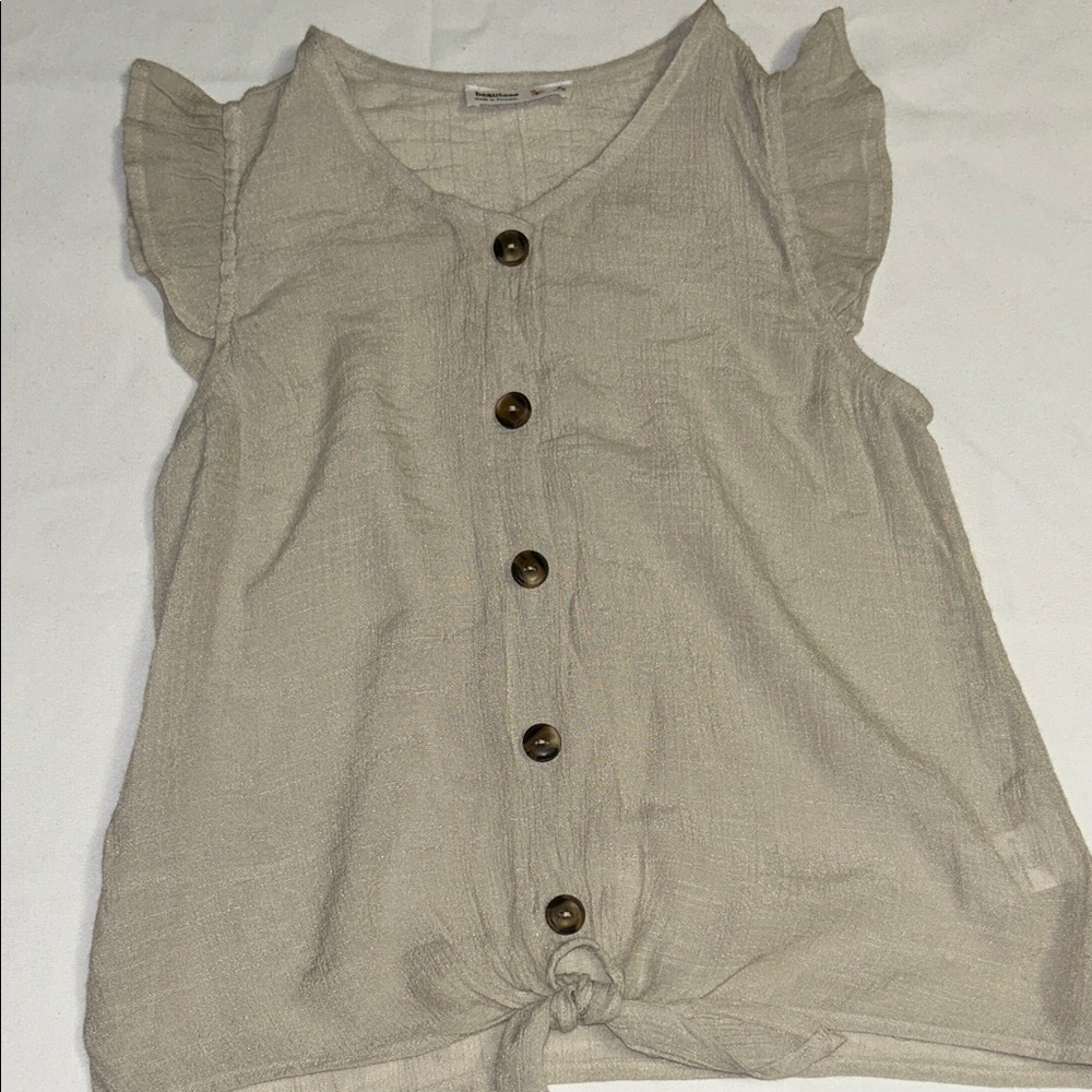Beautees Cream Button-Front Ruffle Sleeve Top